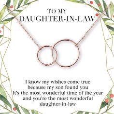 The stereotype that daughter-in-laws and mother-in-laws don't get along is overblown. In reality, most Mother's just want the best for the son. This holiday, show your daughter-in-law that you appreciate her with this jewelry gift representing your bond. Gift For Daughter In Law, Law Necklace, Dear Ava, Gift For Granddaughter, Christmas Gift Daughter, Granddaughter Necklace, Interlocking Circle Necklace, Gift For Coworker, Daughter Christmas