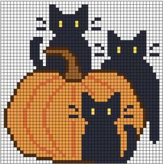 a cross stitch pattern with cats and pumpkins