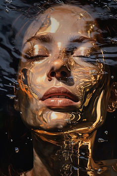 a woman's face is reflected in the water