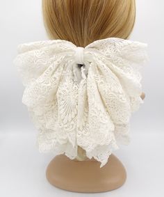 large gothic lace hair bow  gothic style lace pattern with tulle net showing together  petal shape edge around the bow  recommend for wedding ceremonies ,special costume plays, and events not for normal wearing  there are 2 styles                 bigger one :  width of hair bow on a flat surface: 13.77"=35 cm                    smaller one : width of hair bow on a flat surface : 12.59"= 32 cm  french barrette: 3.93 inches= 10 cm  the pattern is slightly different each other  Shipping Info the wh Bow Wedding Hair, Bridal Hair Bow, Wedding Hair Bow, Hair Bow Wedding, Lace Hair Bow, Bridal Bow, White Hair Bows, Gothic Lace, Bow Wedding