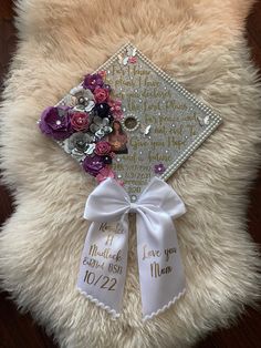 Hi everyone! this graduation cap topper is the perfect addition to your special day! It is made with heavy glitter card stock and permanent vinyl for the text. The paper flowers are all handmade by me and are what make my graduation cap toppers unique and elegant. This cap is made of high quality, durable materials that will keep you sparkling throughout your special day! How to attach to your graduation cap: There are double sided adhesive strips on the back, just peel off the backing and stick Adjustable White Graduation Cap Topper, Customizable Graduation Cap Topper As Gift, Personalized Adjustable Graduation Cap Topper Gift, Grad Quotes, Graduation Cap Decoration Diy, Custom Graduation Caps, Diy Graduation Cap, Graduation Cap Toppers, Graduation Cap Decoration