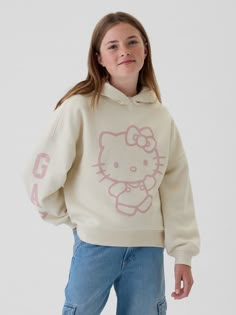 Soft cotton-blend hoodie.  Hooded neckline.  Long sleeves.  Allover Hello Kitty and Gap graphics.  Banded hem.  Straight, easy fit.  Hits at the hip. Sanrio Clothes, Kids Outfit Ideas, Hello Kitty Hoodie, Cute Supplies, Hoodie Gap, Future Outfit, Hello Kitty Items, Gap Fit, Girly Accessories