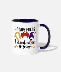 hoccos pocus i need coffee to focus - two - tone contrast mugs