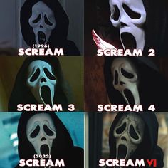 the scream movie poster is shown in four different colors