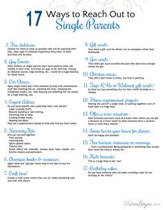 a printable list with the words 17 ways to reach out to single parents