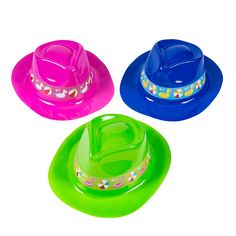 Get guests into the pool party spirit with these fun fedoras. Colorful and featuring pool party images, these hats will be a hit in the photo booth or as fun pool party favors. Use the different colors to divide guests into teams for games. Who will win? Will it be the Green Hats, the Blue Hats or the Pink Hat Team? Plastic. 22 1/2" circ. © OTC Fun Multicolor Costume Hats And Headpieces, Playful Summer Party Supplies, Fun Brimmed Summer Costume Hats, Fun Brimmed Beach Costume Hats, Fun Fedora Hat, Fun Wide Brim Summer Hat, Pool Party Images, Blue Hats, Pool Party Themes