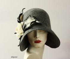 "Cloche hat Art Deco Felt hat felted hat Womens hat cloche hat felt hats felted hats Retro hat La belle epoque Art Deco, 1920s hat, Art Hats Black hat cloche hat 1920's woman hat, Gatsby hat, Miss Fisher hat, Unique hat Hats&Caps Accessories Wool Merino wool Handmade Great, very flattering hat in the style of 1920's ! Soft and durable ! Adapts to the head ! Sophisticated and elegant ! This hat is in gray color. I can make this hat in the colors you suggest ! In one of the photos I present the co Cloche Art, 20s Hat, Fishers Hat, Art Hats, 1920s Hat, Style Année 20, Miss Fisher, Felted Hats, Gatsby Hat