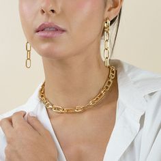 we are not shy to show our love for these beauties. in fact, we love them so much we can't hide it. we hope you'll be as addicted as we are, all day & all night. when your ready... come & get it. 18k gold pvd over stainless steel top is 3mm links are 2mm 3 inches total length Trendy Gold-tone Jewelry With Matching Earrings, Trendy Yellow Gold Jewelry For Weddings, Trendy Yellow Gold Wedding Jewelry, Hypoallergenic Yellow Gold Jewelry For Party, Hypoallergenic Yellow Gold Party Jewelry, Chic 14k Gold Filled Hoop Earrings Gift, Chic Hypoallergenic Jewelry For Parties, Chic Pierced Jewelry As A Gift, Adjustable Chain 14k Gold Filled Earrings