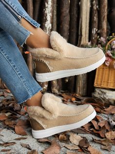 2024 New Flat Short Boots With Thick Lining, Slip-On Slip-On Warm Women Shoes, Casual All-Match Furry Shoes, Round Toe Comfortable Warm Boots, Student Shoes, Winter Women Shoes Khaki         Women Shoes, size features are:Bust: ,Length: ,Sleeve Length: Warm Shoes, Shoes Boots Ankle, Winter Snow Boots, Fur Boots, Denim Leggings, Flat Sneakers, Sherpa Lined, Winter Shoes, Sweater And Shorts