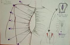 a drawing of the back of a woman's dress with different stitches on it