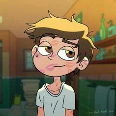 a cartoon boy with brown hair and white shirt