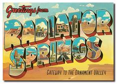 an old postcard with the words, greetings from radio springs california to the dramatic valley