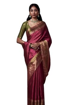 Pink handloom saree with contrast border. Comes along with unstitched blouse piece. - Aza Fashions Diwali Cotton Silk Pre-draped Saree With Border, Designer Cotton Silk Pre-draped Saree With Border, Festive Slub Silk Blouse Piece With Border, Tussar Silk Pre-draped Saree With Border, Cotton Silk Pre-draped Saree With Border, Pink Saree, Handloom Saree, Sarees Online, Blouse Piece