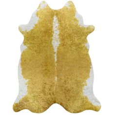 a yellow and white cowhide rug on a white background, with the top part of it