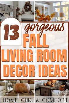 fall living room decor ideas with text overlay