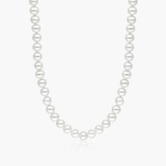 This elegant necklace features a single 18-inch strand of freshwater pearls, ranging in size from 6.0 to 7.0mm. The pearls are beautifully strung in a classic design and closed by a fish clasp with a standard tongue and groove locking mechanism. 14K white gold is a popular choice for jewelry because it is durable, affordable, and looks great. This necklace is a wardrobe essential that will never go out of style.aka Pearl Necklaces Elegant Cheap Single Strand Pearl Necklace, Classic Akoya Pearl Necklace In Pearl White, Classic Single Strand Akoya Pearl Necklace, Classic Akoya Pearl Single Strand Necklace, Classic Single Strand Pearl White Necklace, Classic Akoya Pearl Necklace, Classic Pearl White Necklace With Sterling Silver Clasp, Classic Pearl Necklace With Sterling Silver Clasp, Classic White Gold Pearl Necklace With Round Beads