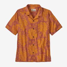 Over 70 years ago, a unique shirt made from hand-printed kabe crepe was created in a tiny tailor shop in Honolulu. It captured the spirit of the Hawaiian Islands, and would later become famous as the aloha shirt. As its popularity grew, it came to be accepted in the Islands as formal wear appropriate for all but the most rigid of occasions. With this season’s original prints inspired by ka loa‘a pono—the Hawaiian principle of harvesting with respect for the land and the sea—our Pataloha® Shirt i Hawaiian Camp Shirt With Graphic Print, Hawaiian Camp Shirt With Graphic Print And Camp Collar, Brown Printed Camp Collar Shirt, Brown Printed Camp Shirt With Camp Collar, Hawaiian Camp Shirt With Vintage Print, Patagonia Summer Tops With Short Sleeves, Patagonia Short Sleeve Tops For Summer, Summer Patagonia Relaxed Fit Tops, Patagonia Relaxed Fit Tops For Summer