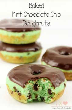 mint chocolate chip doughnuts with bite taken out