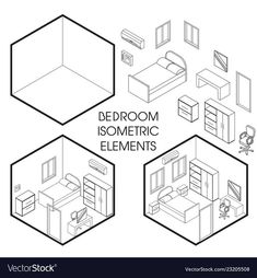 four different types of bedroom furniture in the shape of hexagonal shapes with text