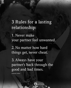 an older couple kissing each other with the text 3 rules for a lasting relationshipship