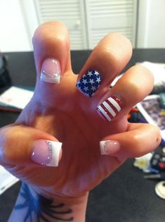 My fun flag nails. Patriotic Nails Design, Flag Nails, Patriotic Nails, Usa Nails, Fourth Of July Nails, Easy Nails, 4th Of July Nails, July Nails, Nails For Kids