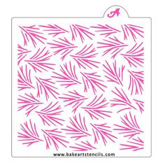 a pink and white pattern with small leaves on the bottom half of it, against a white background