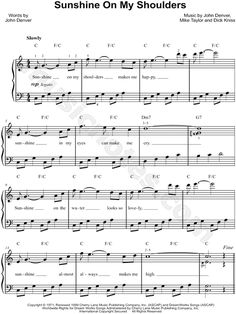 the sheet music for sunshine on my shoulders