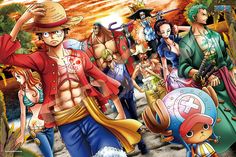 one piece characters are walking down the road