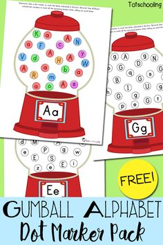 gumball alphabet dot marker pack with free printables for kids to practice letter recognition