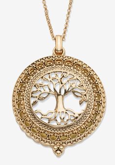 This on-trend design of the Tree of Life is often associated with wisdom and knowledge. From Palm Beach Jewelry. Dress it up or wear it casually.  1 7/8" width and 24" length.A gorgeous pendant that is also a locket medallionMagnifying glassAntiqued goldtone32-35" | Women's Tree of Life Pendant Necklace by PalmBeach Jewelry in Gold Jewelry Dress, The Tree Of Life, Tree Necklace, Tree Of Life Necklace, Tree Of Life Pendant, Glass Pendant Necklace, Jewelry Tree, Magnifying Glass, Huggie Hoop Earrings