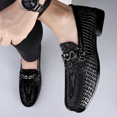 Trendy Genuine Leather Shoes – Vanity Glam Formal Dress Shoes, Football Game Outfit, Shoes Big, Dress Loafers, Womens Golf Shoes, Driving Loafers, Crocodile Pattern, Men Loafers, Mens Bow Ties