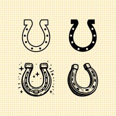 four horseshoes with different designs on them