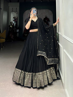 Black Designer Georgette Lehenga choli Black Lehenga Choli, Purple Lehenga, Simple Lehenga, Cotton Lehenga