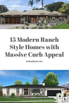 the modern ranch style homes with massive curb appeal are featured in this postcard design