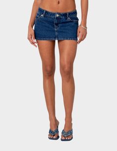 This Low-Rise Denim Micro Skirt Is The Ultimate Go-To Piece For All Your Spring/summer Plans. This Classic Staple Will Go With Everything In Your Closet, So You'll Never Be Left Wondering What To Wear. Micro Skirt. Front & Back Pockets. Front Zip & Button Closure. Low Rise Waist. Denim Fabric. 100% Cotton. Item Care: Wash With Similar Colors. Model Wears Size S. Model Height Is 5'7. | Edikted Spencer Low Rise Denim Mini Skirt Low Rise Denim Skirt, Denim Mini Skirt Outfit, Low Rise Skirt, Visionary Fashion, Micro Skirt, Micro Mini Skirt, Jean Mini Skirts, Miniskirt Outfits, Summer Plans