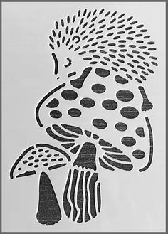 a stencil depicting a hedgehog with mushrooms on it's back side