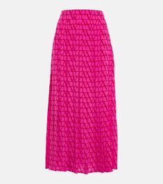 Toile Iconographe Silk Midi Skirt in Pink - Valentino | Mytheresa Silk Midi Dress For Party, Summer Silk Maxi Skirt With Voluminous Fit, Voluminous Silk Maxi Skirt For Summer, Summer Evening Accordion Pleated Skirt, Pleated Flared Skirt Midi Dress, Silk Midi Dress With Relaxed Skirt, Spring Silk Skirt With Accordion Pleats, Summer Silk Flared Pleated Skirt, Summer Evening A-line Pleated Skirt