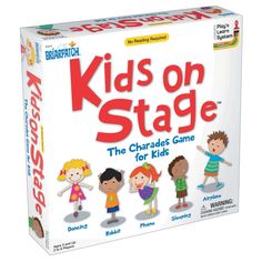 kids on stage the character game for kids is shown in front of a white background