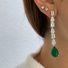 New in! Beautiful drop earrings made from lab made pear shaped emeralds with pear shaped & emerald cut cz diamonds Beaded Hoop Earrings Native American, Emerald Earrings Drop, Earrings Native American, Emerald Earrings, Beaded Hoop Earrings, Beaded Hoops, Cz Diamond, Silver Earrings Dangle, Sterling Earrings