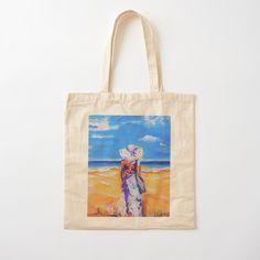 100% cotton reusable shopping carry bag with digital print on one side. A Lady walking on the beach . Original Watercolor painting by Debbie Steinhoff Artistic Summer Canvas Tote Bag, Lady Walking, Walking On The Beach, Painted Tote, Painted Bags, Beach Tote Bag, Day At The Beach, Beach Walk, Cotton Tote Bag