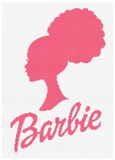 the silhouette of a woman's head is shown in pink and white with the word barbie on it