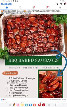 the recipe for bbq baked sausages on facebook