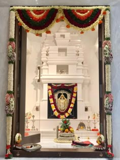 Pooja Room Decoration Ideas, Indian Pooja Room, Thulasi Plant Decoration, Temple Ideas, Kalash Decoration, Pooja Door Design, Home Flower Decor, India Home Decor, Housewarming Decorations