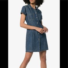 New With Tags Eve Denim Carlotta Button-Up Denim Shirt Dress 100% Cotton Size Medium Two Front Chest Pockets Denim Collared Shirt Dress With Button Closure, Fitted Denim Shirt Dress With Buttons, Fitted Denim Shirt Dress With Button Closure, Denim Blue Shirt Dress With Buttons, Casual Fitted Shirt Dress With Buttoned Pockets, Blue Denim Shirt Dress With Button Closure, Casual Denim Dress With Snap Buttons For Work, Medium Wash Knee-length Shirt Dress With Buttons, Medium Wash Knee-length Shirt Dress