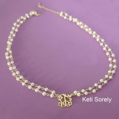 Personalize this white pearl monogram necklace with your name initials and it will be hand crafted just for you!  Amazing gift for Mother's day, grandmother, formal dress, celebrations, wedding and etc. Metal:  * Sterling Silver * Sterling Silver with yellow gold overlay * Sterling Silver with rose gold overlay Pearl creation method - freshwater Pearl size - 3 mm round Chain length - 16" with 2" extender. (if you need shorter chain leave note at the checkout) Lobster clasp. Handmade pearl chain. ----------NOTE--------- Traditional monograms are made with the following order of initials taken from your name: FIRST, LAST, MIDDLE We assume that this is the order that you want your initials in unless you tell us otherwise. --------PRODUCTION -------- Allow 15 - 20 days for production. Natural Pearl Necklace, Monogram Pendant, Gold Overlay, Monogram Necklace, Natural Pearl, Personalized Initials, Pearl Chain, Pearl Size, Natural Pearls