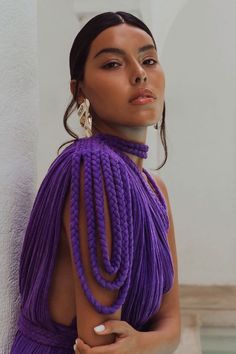 Luna Gown– KasiaKulenty Fashion Design Inspiration, Braided Dress, Column Gown, Hair Transplant, Damaged Hair, Hand Dyeing, Lilac, Macrame, Wrap Dress