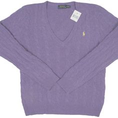 ***** Please Buy With Confidence! Poshmark Has Granted Us Ambassador Status To Recognize Our Consistently Excellent Quality & Customer Service ***** This Is A Brand New Cute Sweater From Ralph Lauren. It Has The Classic V Neck Style In Purple With A Yellow Polo Player. Note: One Of The Corners On The "Polo Ralph Lauren" Label Has Come Undone, The Other 3 Are Attached So The Label Is Just A Little Loose. Size: M Color: Purple With A Yellow Polo Player Material: Wool & Cashmere. Blend Cable Knit D Classic Purple Winter Tops, Ralph Lauren Label, Ralph Lauren Sweater Women, Polo Ralph Lauren Hoodie, Light Blue Knit, Dressy Casual Outfits, Ralph Lauren Pullover, Polo Ralph Lauren Sweater, Lambswool Sweater