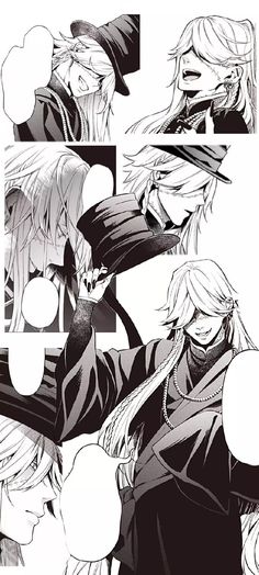 an image of some anime characters in black and white colors, one with long hair