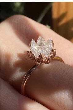 gold lotus flower white ring sterling women gift jewelry accessory engagement fashion new girlfriend elegant stylish pretty cute Flower Ring Aesthetic, Lotus Gold Ring, Lily Engagement Ring, Pretty Jewellery Rings, Lotus Wedding Ring, Wedding Rings Flower, Fairytale Wedding Ring, Engagement Rings Flower