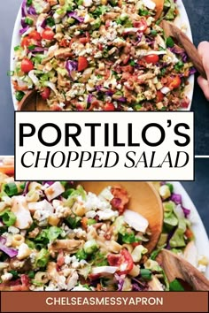 two plates with chopped salad on them and the title reads, portillo's chopped salad